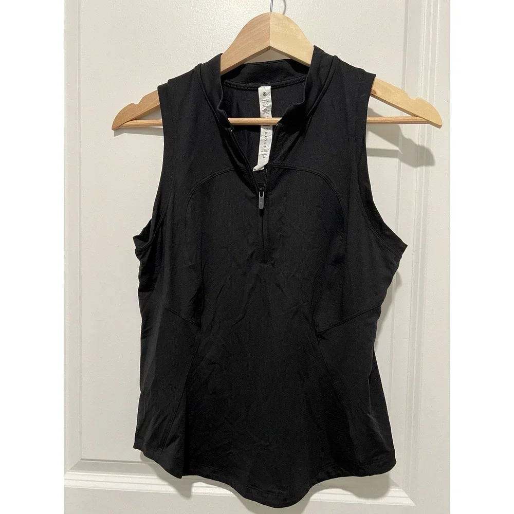 Lululemon Front-Zip Mock-Neck Tennis Tank Top Black Size‎ 6 Athletic Pickleball